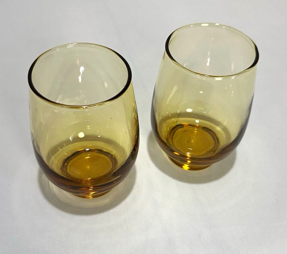 Set of 2 Amber Glass Round Libbey Tumbler Drinking Glasses 4 in Tall 3 in Wide